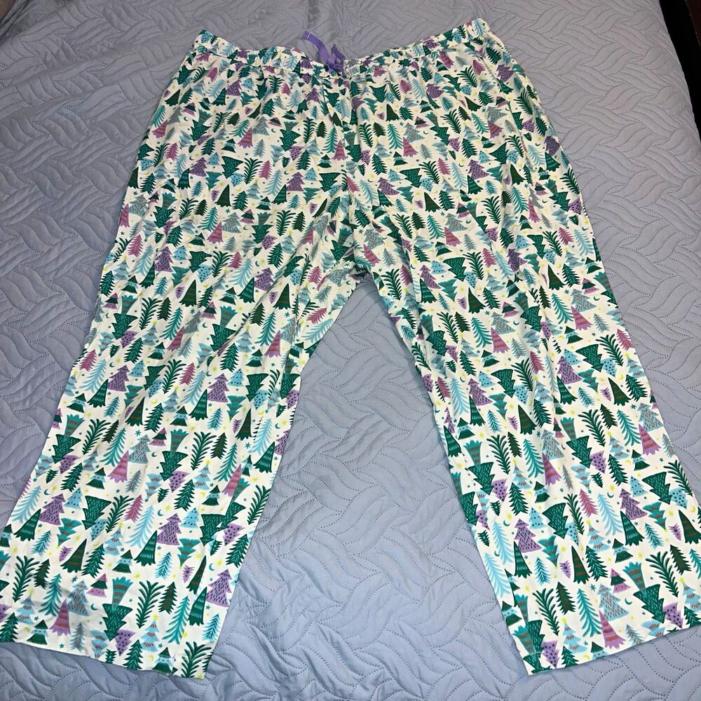 Amazon Essentials Women’s Plus Size 4X Cotton Christmas Tree Print Pajama Pants